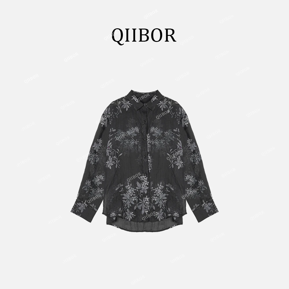 QB【栖谷】复古碎花苎麻松弛感休设计师衬衫800251