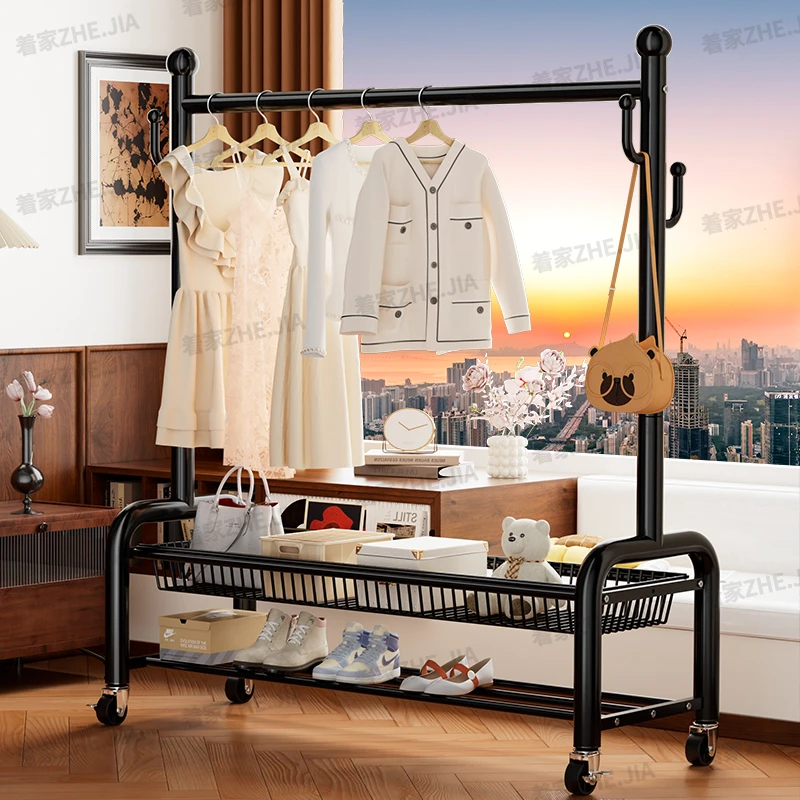 挂衣架落地晾衣架室内卧室挂衣服奶油风立式衣服架简约双层晾衣服