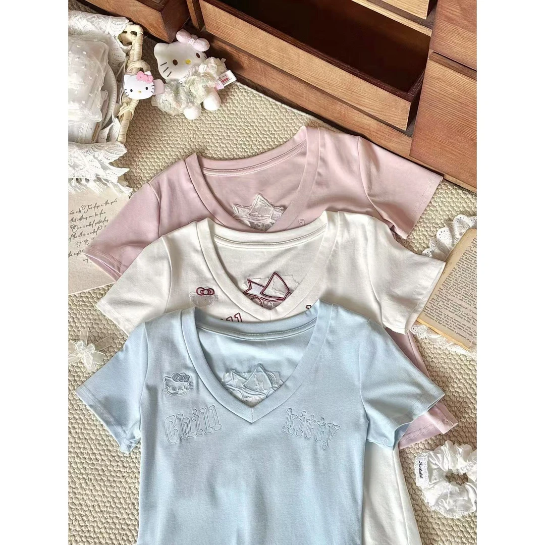 妖精的美美 刺绣蝴蝶结T恤