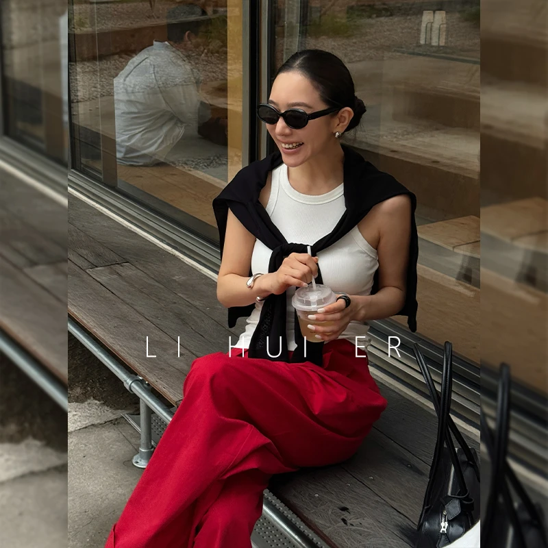 LiHuiEr李慧儿【伊昼】2025显瘦高级气质小众夏季红色阔腿裤2F2679