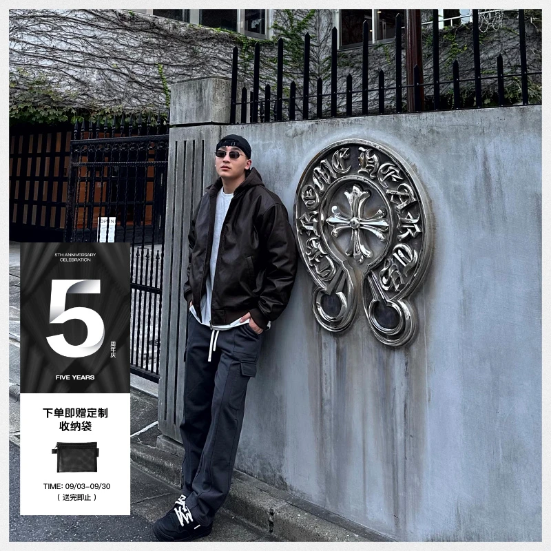 SANBAI 叁佰【烟雾】碳灰口袋卫裤直筒卫裤