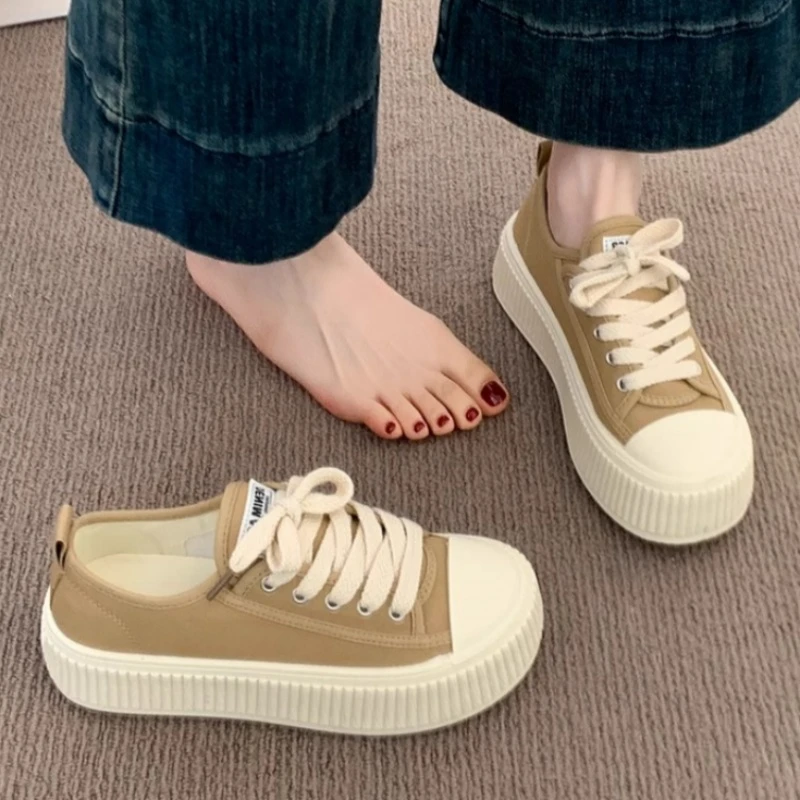 厚底饼干帆布鞋女2025年春季新款女鞋子网红百搭爆款休闲透气板鞋