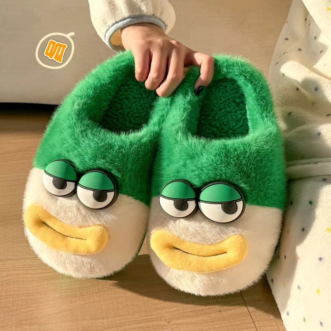 大眼香肠嘴棉拖鞋女士款2025新款冬季室内家居厚底保暖亲子毛毛拖