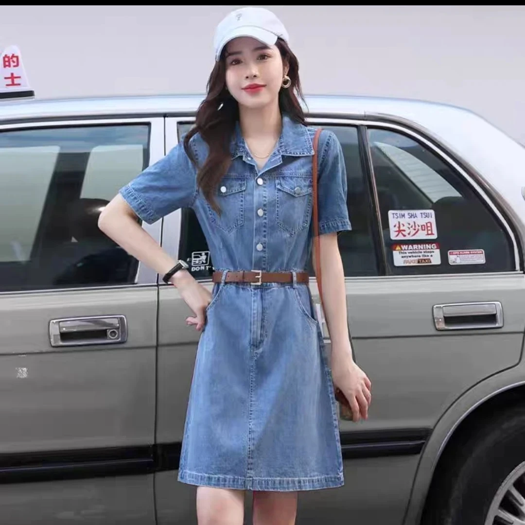 5068新款宽松显瘦复古气质减龄百搭夏季薄款牛仔连衣裙女