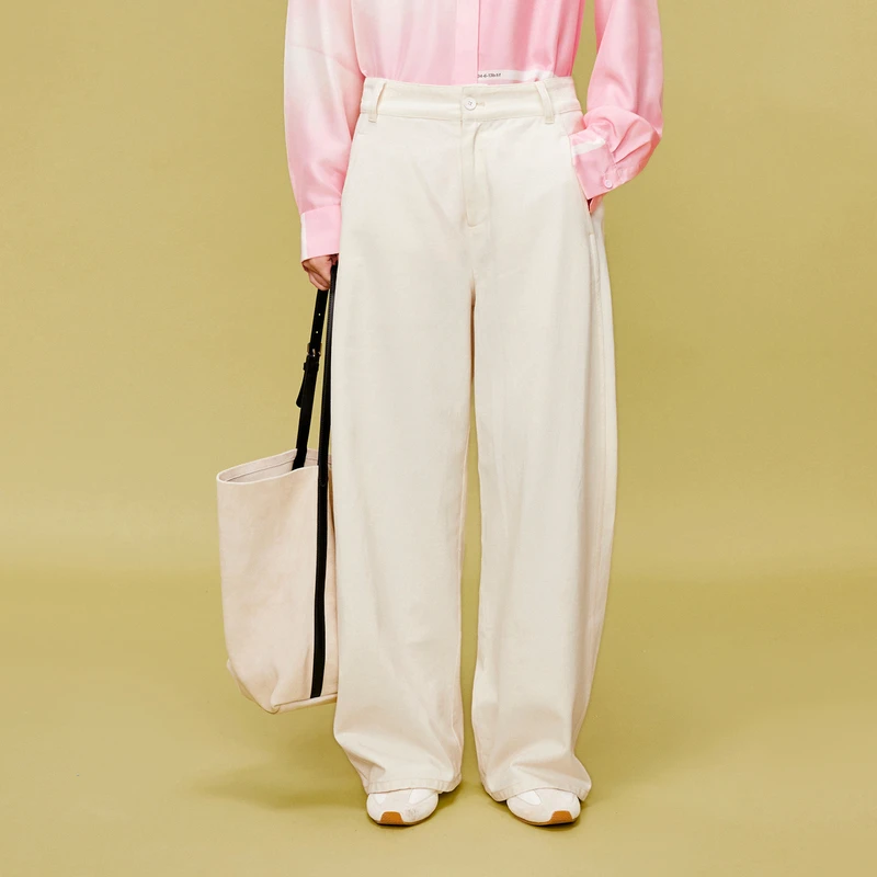 LESS春白色牛仔裤女宽松高腰休闲慵懒感松弛直筒牛仔裤2O2E11320