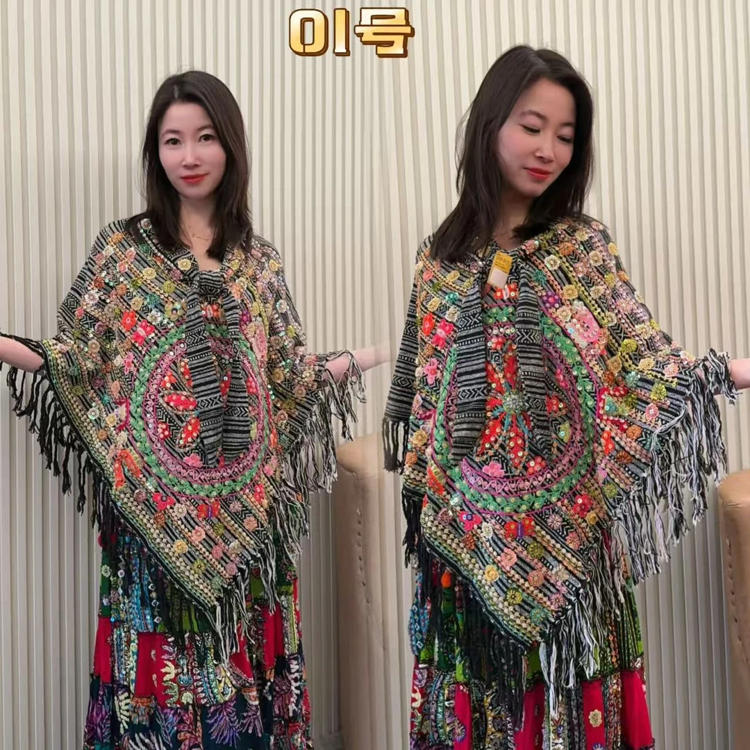 卡雅家重工手工刺绣珠绣苗族侗族手织棉布2025新款斗篷外套