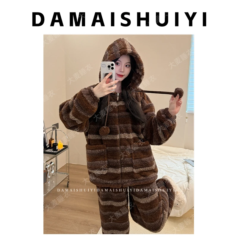 冬季爆款珊瑚绒家居服女2025加绒加厚琥珀流光风可外穿保暖睡衣