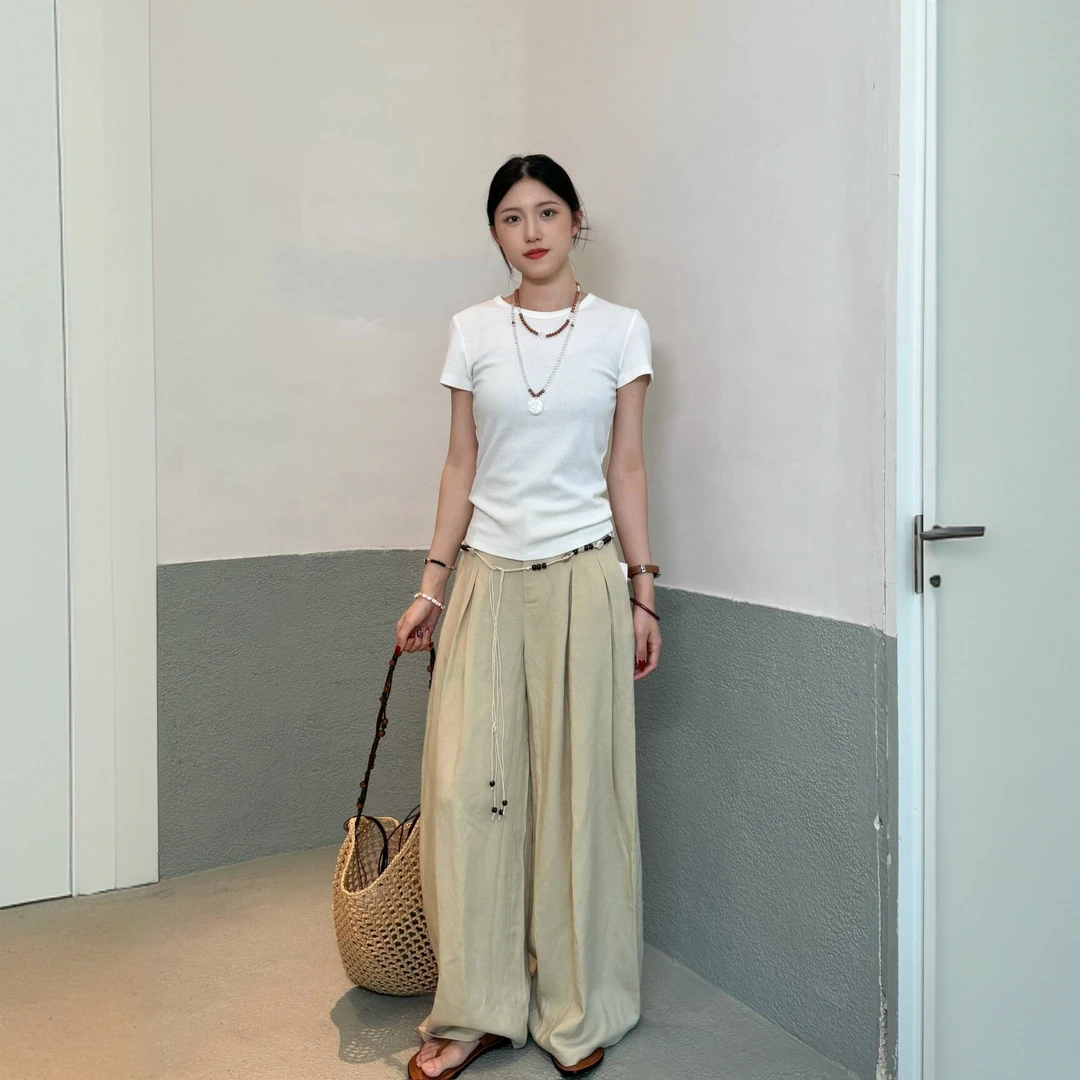 【VIINS】SONGFORIDEAL阔腿裤垂感纯色高腰常规弹力复古直筒裤5073