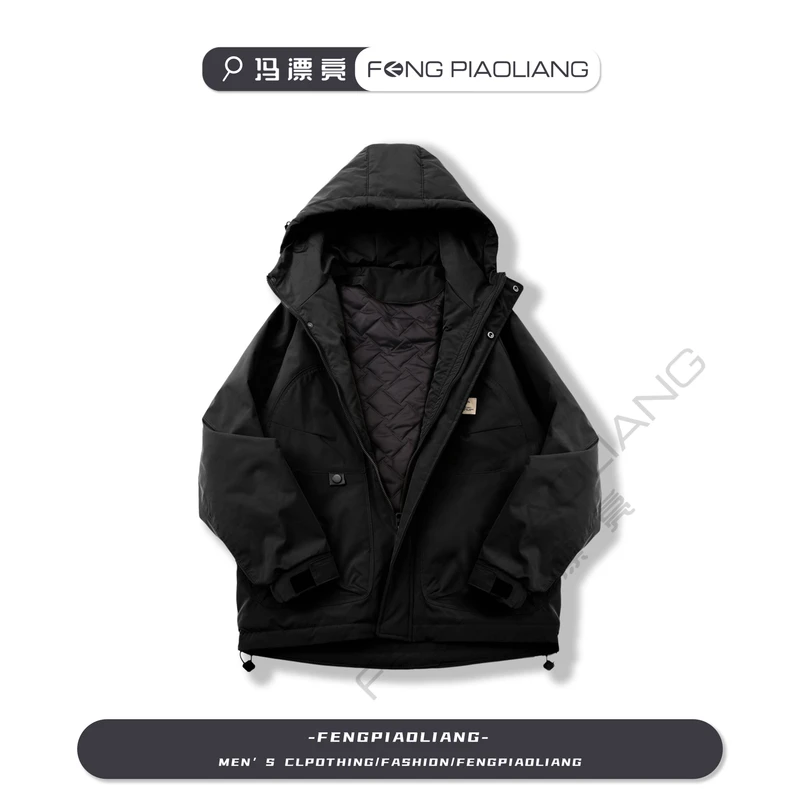 黑【紫气东来】秋冬新款小众百搭连帽加厚棉服情侣款冲锋衣棉服8802