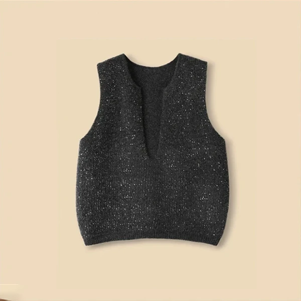 *【时尚芭莎夜】秋冬时尚休闲宽松套头纯色无袖打底针织背心-794