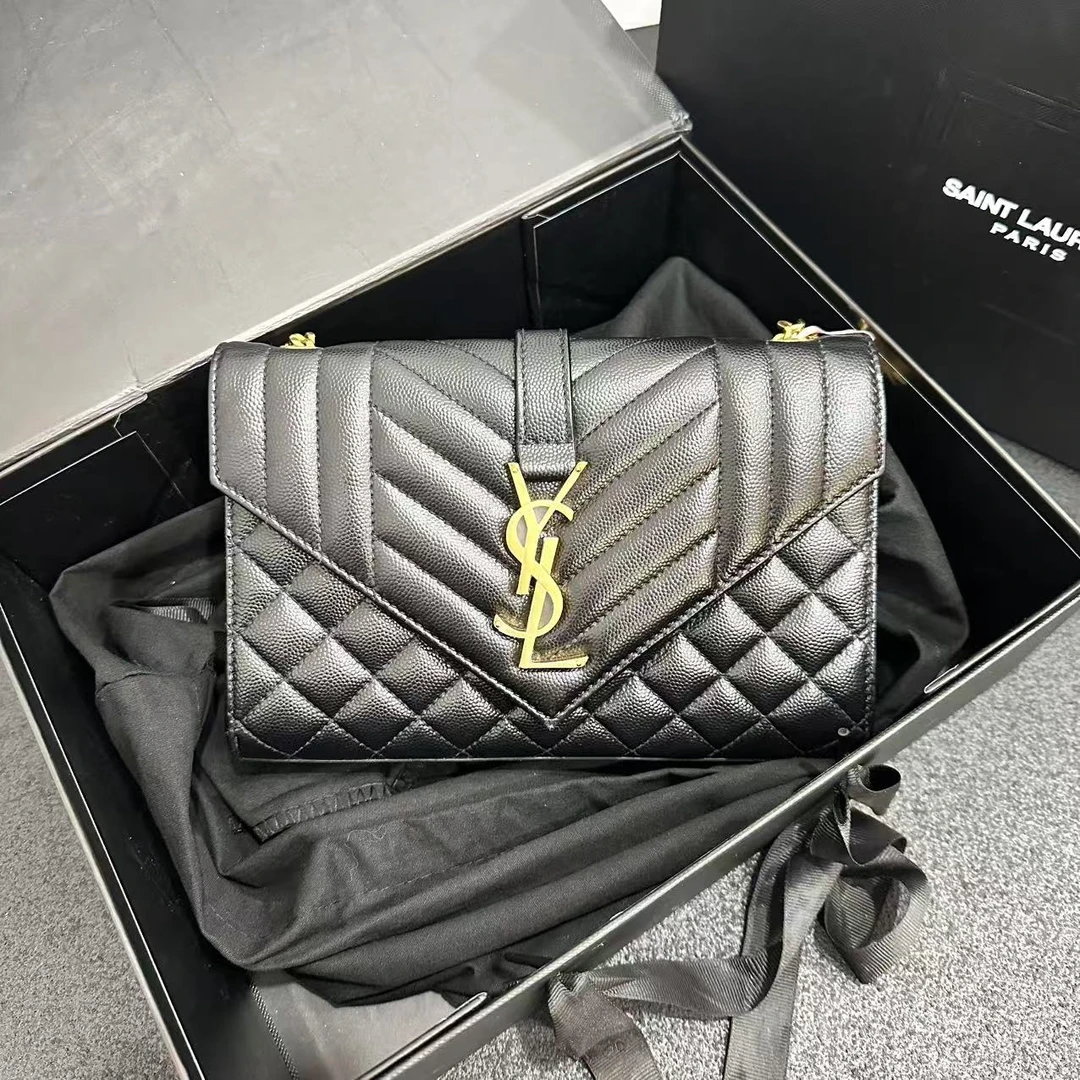99新 YSL/圣罗兰 壹所/信封 鱼子酱 小号 黑金 新款 中秋女包粥粥