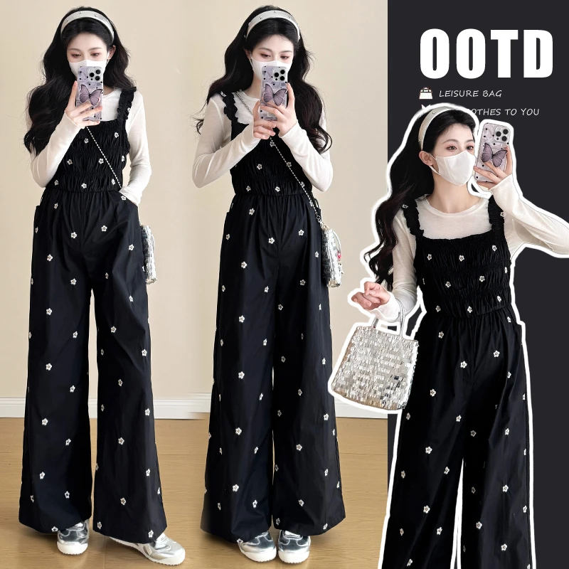 { 糕糕 }孕妇装春夏装2025新款套装显瘦打底背带裤孕妇两件套套装