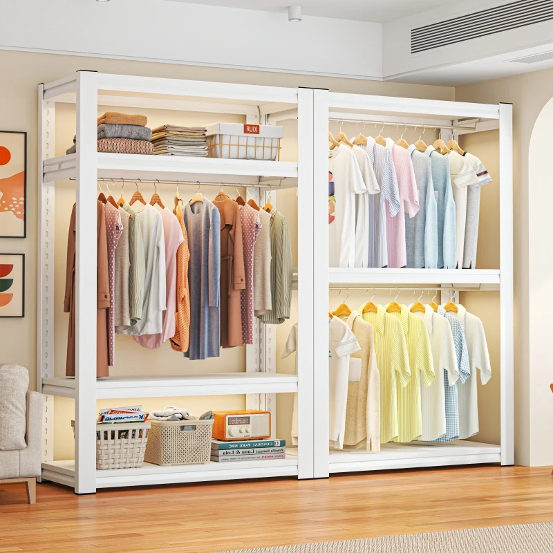 货架衣柜家用卧室出租房衣物收纳简易组装落地洞洞板金属角钢衣架