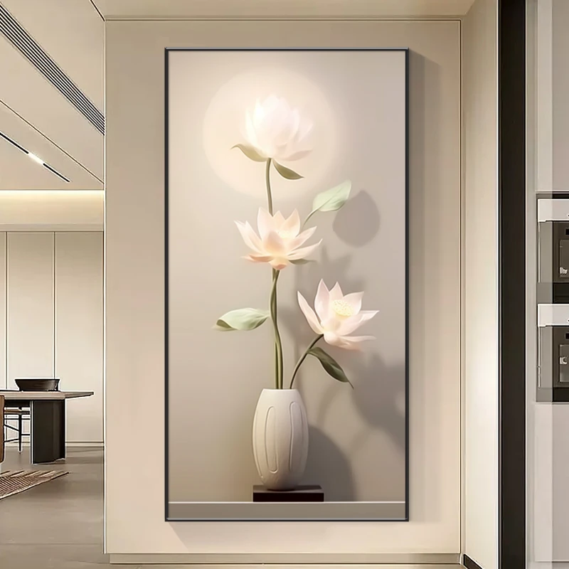 中式餐厅墙壁挂画现代简约荷花玄关挂画新中式装饰画高档禅意壁画