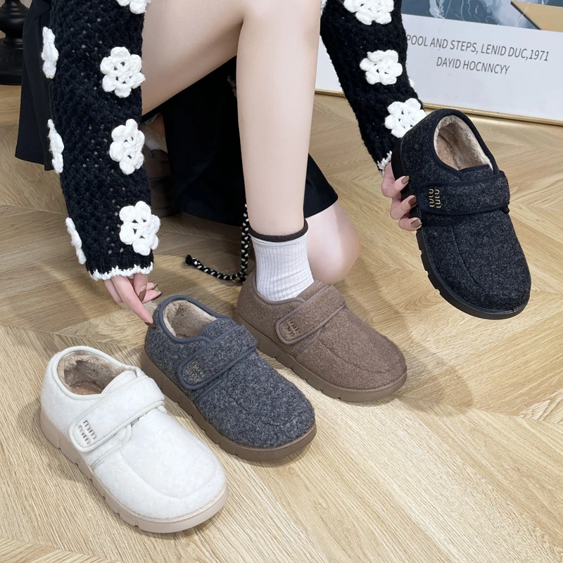 秋冬新款女鞋厚底博肯雪地靴女加绒毛毛乐福鞋保暖棉鞋