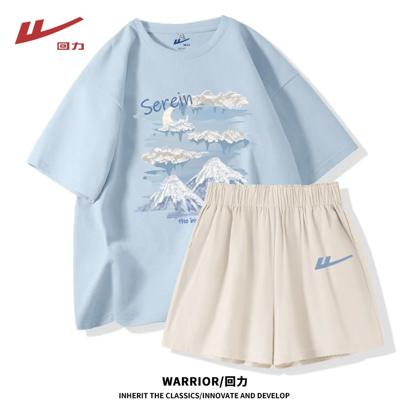 Warrior/回力亲肤纯棉短袖短裤女款爆款2025新款温婉大方衣服