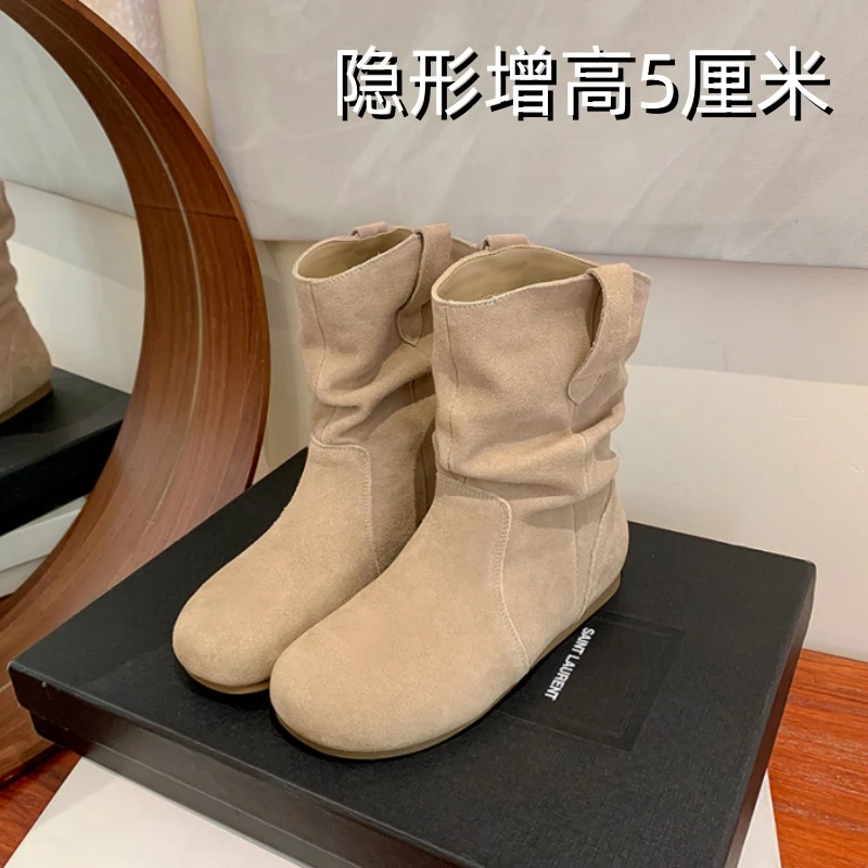 【仙女村】4.5cm复古内小短靴女西部靴秋冬套筒秋冬加绒秋季软底