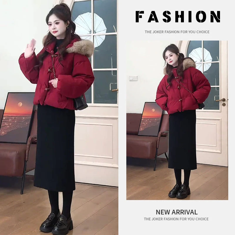 入冬穿搭一整套女2024新款韩版小香风高级感棉服外套半身裙两件套