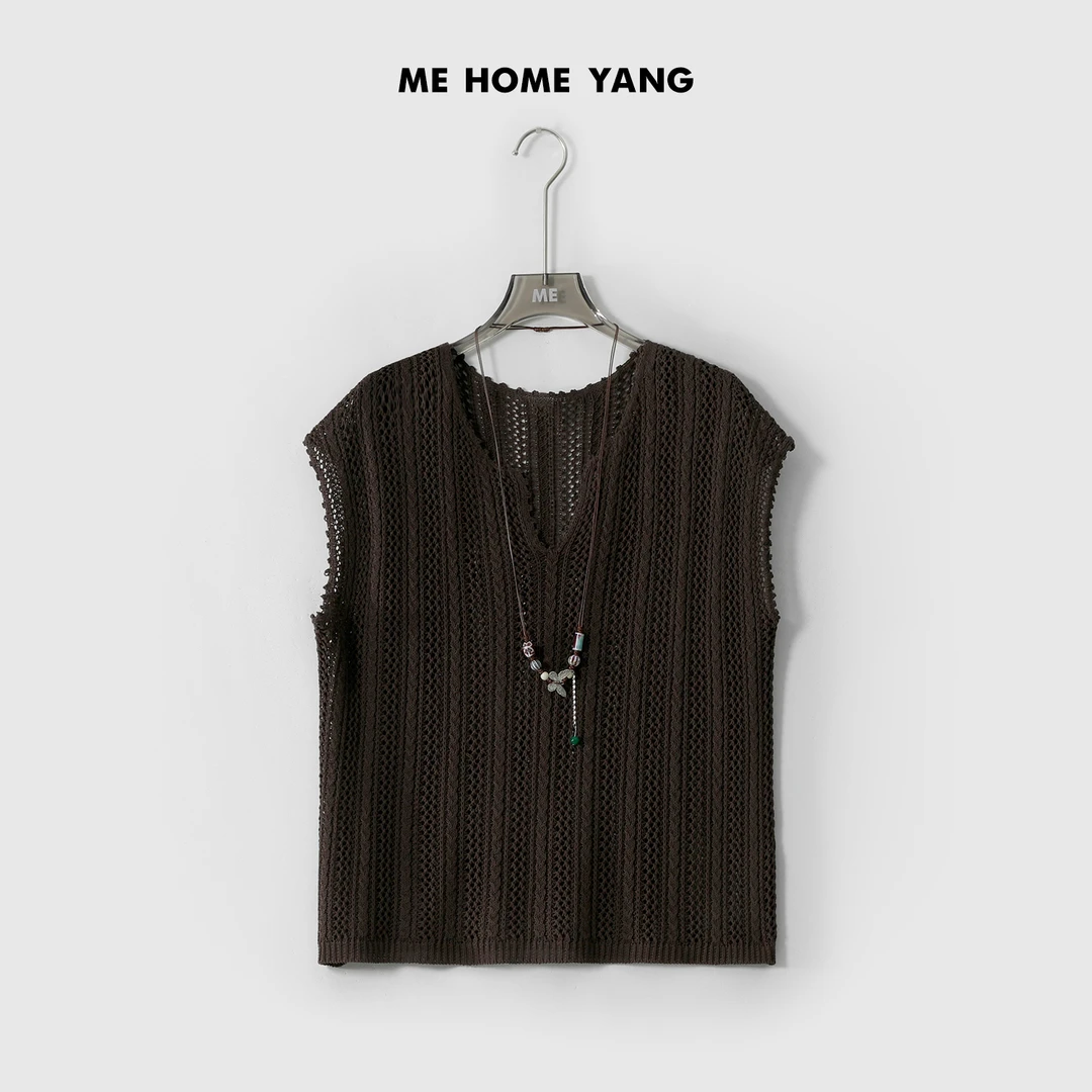 ME【冰麻镂空马甲 （含项链）】天丝亚麻混纺显瘦百搭针织衫MESS3437
