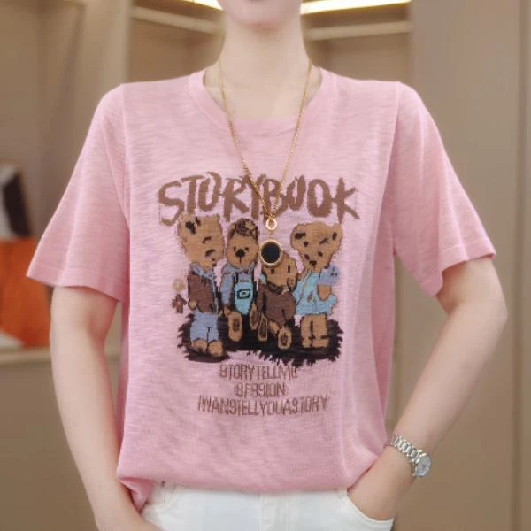 【汇恋】时尚小熊2025新款涂鸦百搭宽松显瘦潮流基础款短袖上衣薄