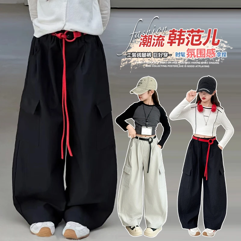 女童秋季工装裤2025新款中大童洋气韩版立体大口袋休闲工装裤