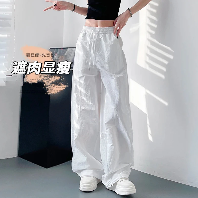 冰丝透气休闲弯刀裤女2025夏季薄款宽松显瘦松紧腰抽绳百搭阔腿裤