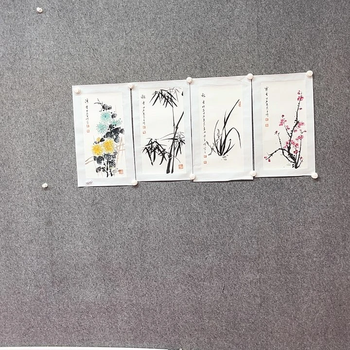 国画梅兰竹菊四条屏