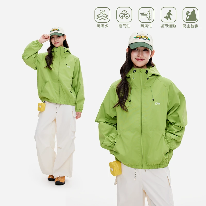 原野空间GRASS SPACE 户外防水连帽冲锋衣女春秋宽松休闲外套夹克