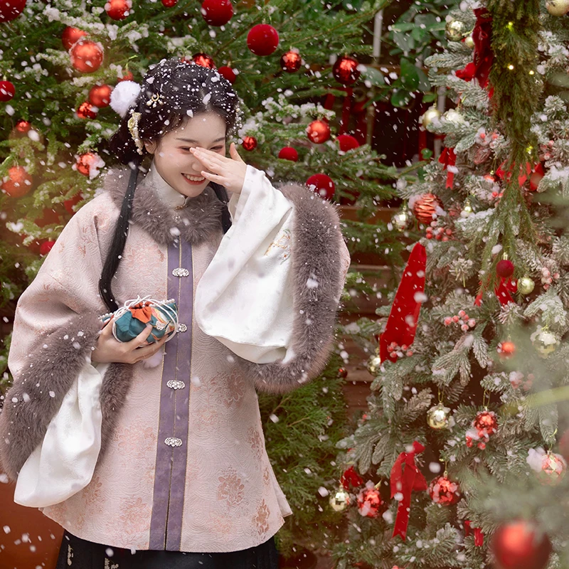 瞳莞原创设计新山云雾圆领对襟大袖短袄加绒披袄2024秋冬新款汉服