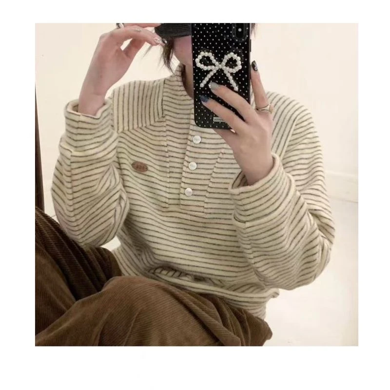 【四粒扣卫衣】Y韩系eg拼接立领四粒扣卫衣条纹长袖软糯亲肤百搭