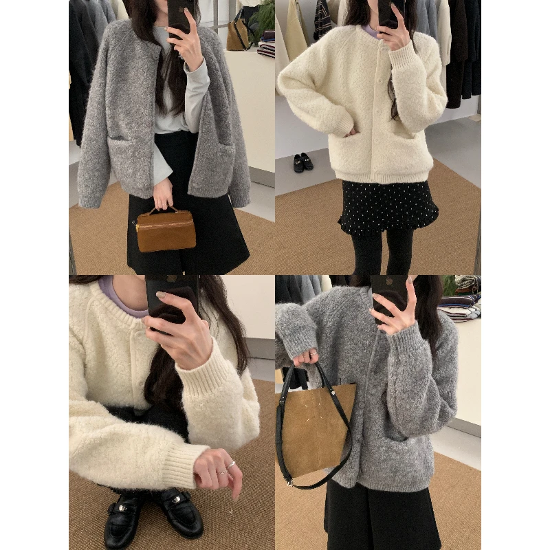 J-351040#【白巧布朗尼】韩系软糯糯温柔羊毛圈圈开衫