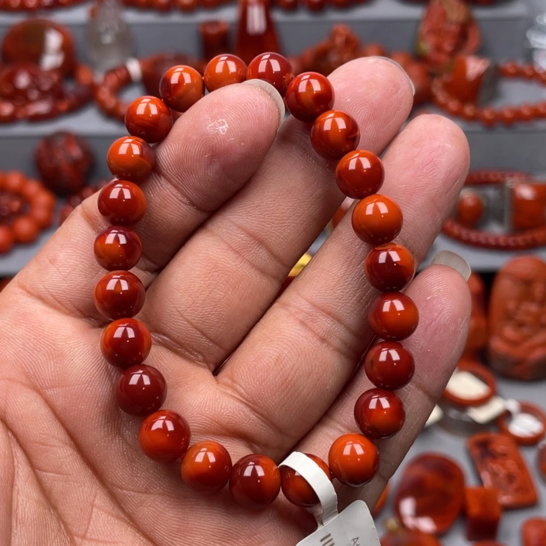 南红玛瑙未镶嵌珠宝奇石单圈8