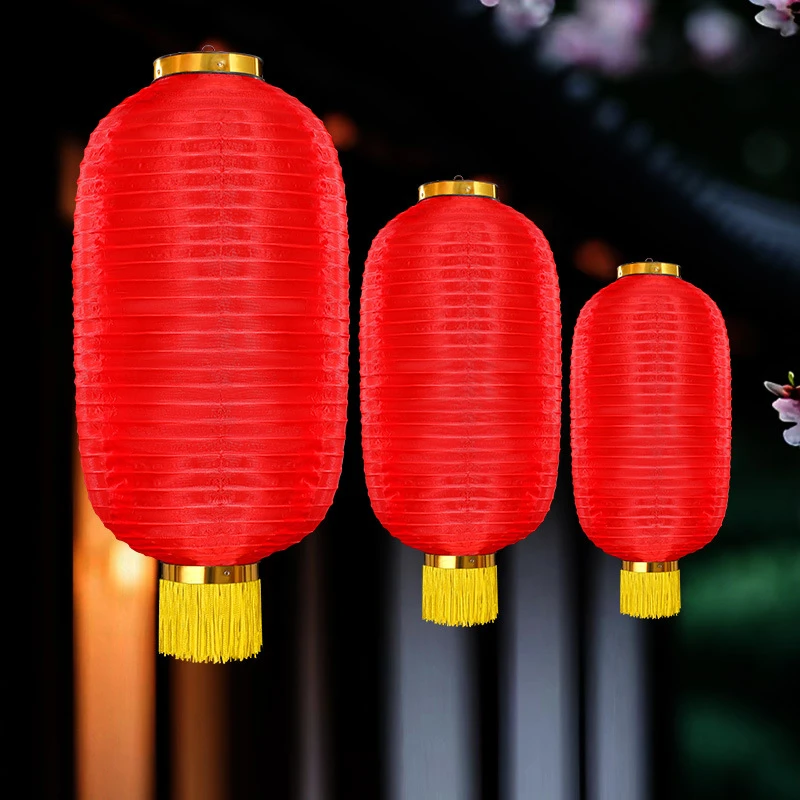 大红冬瓜灯笼户外灯笼防水喜庆绸布灯笼景区拉丝折叠广告灯笼