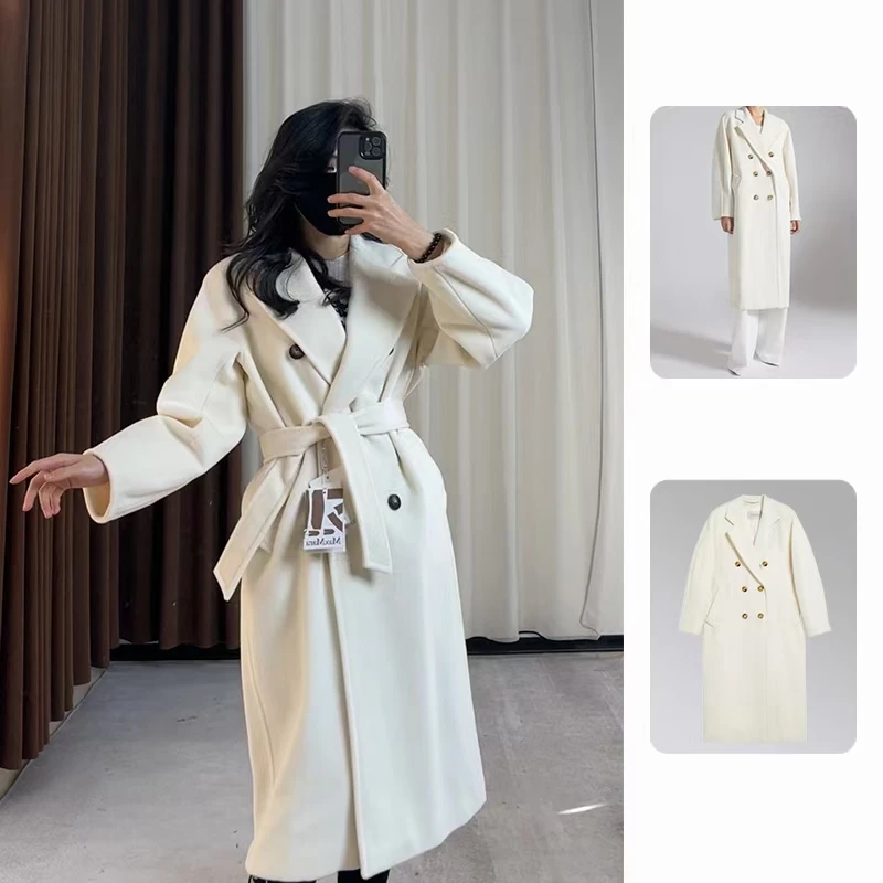 未使用 MaxMara Madame10180 24白色秋冬经典茧形阔版大衣