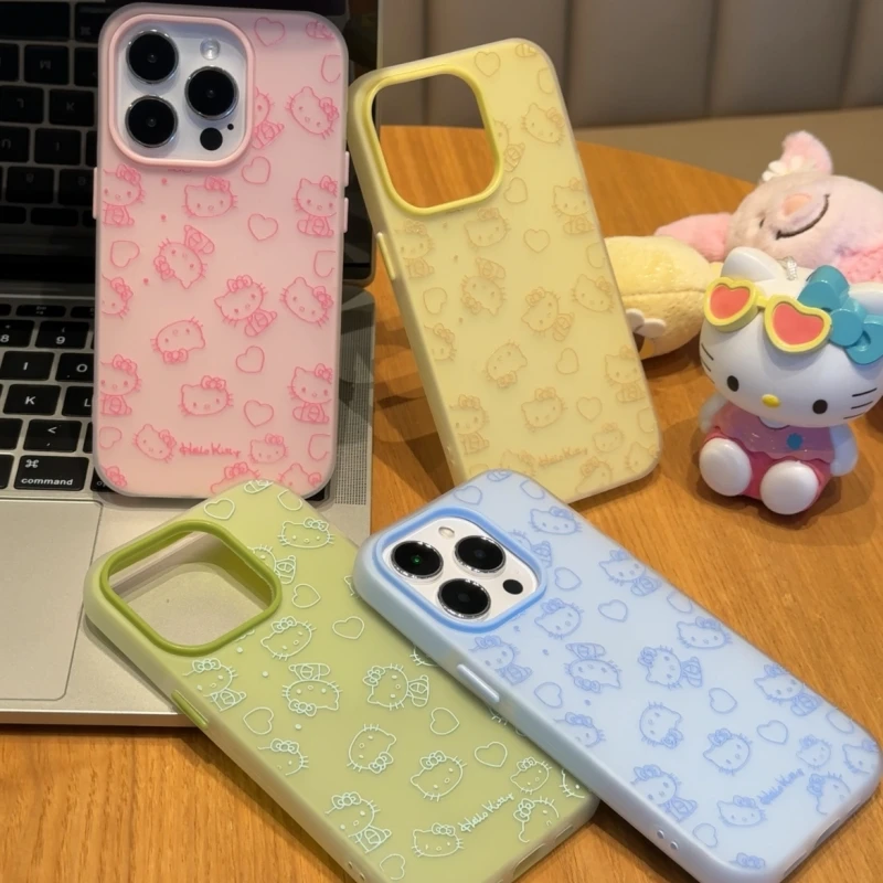 SMBLCE多色线条爱心kt猫适用iPhone16肤感果冻15手机壳14苹果12套