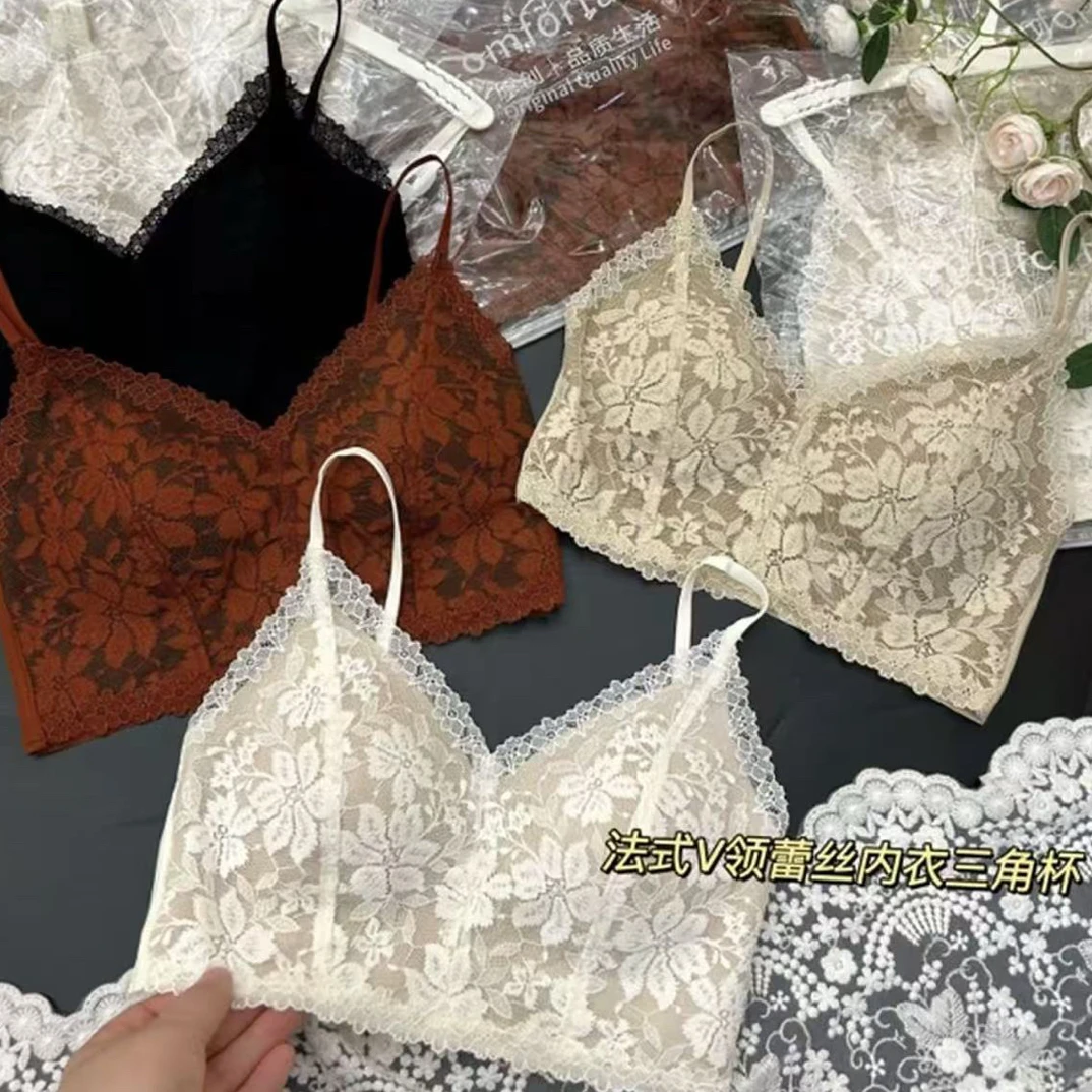早秋新品6098法式蕾丝(薄垫)美背女一体杯垫内搭吊带
