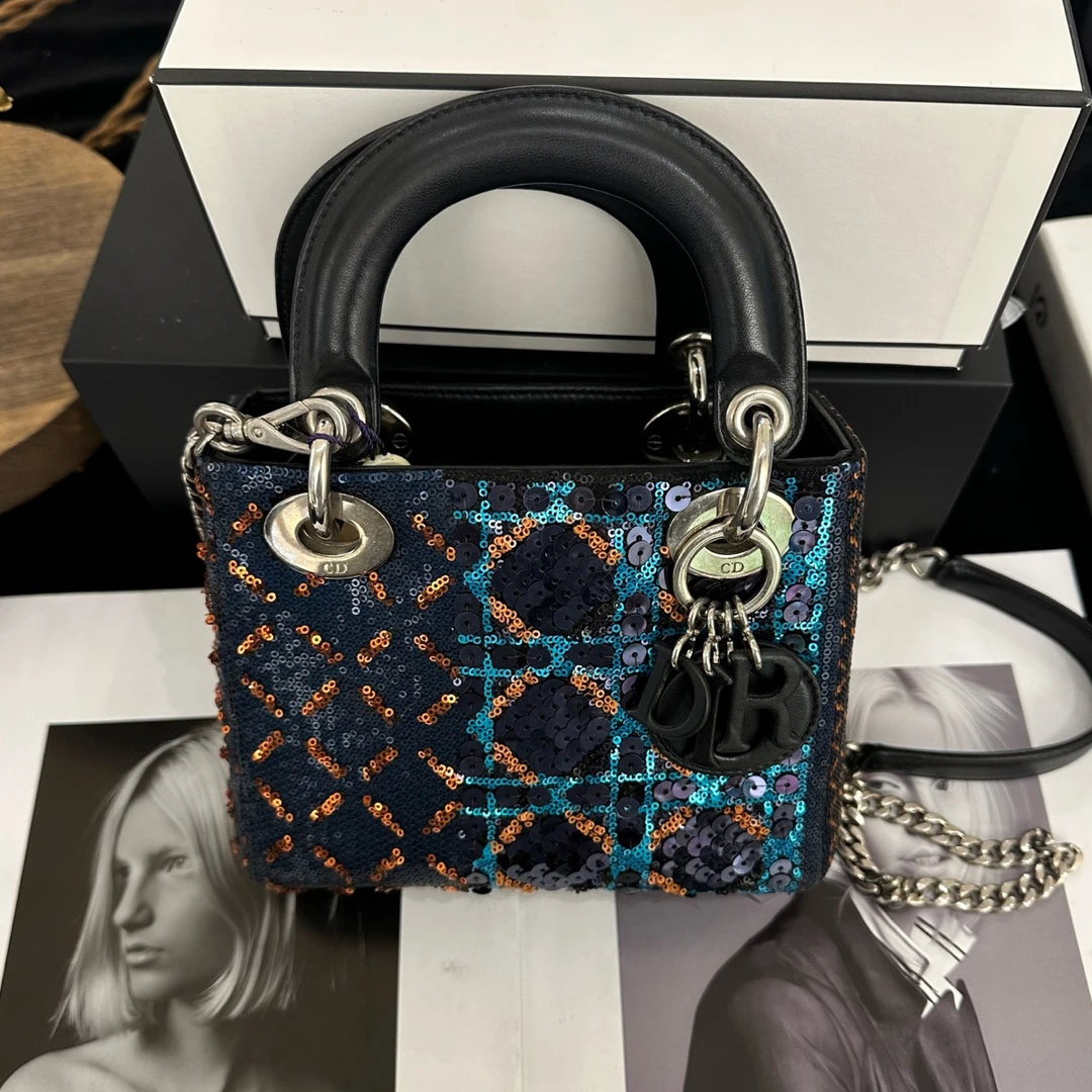 95新 DIOR/迪奥 Dior/迪奥 重工刺绣亮片三格戴妃包限量款 15年