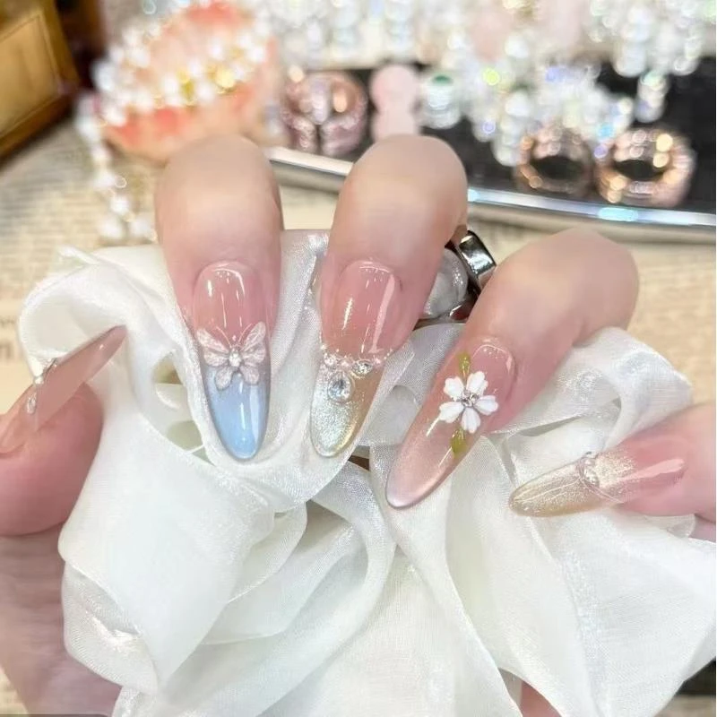 【花蝴蝶】手工穿戴甲10片装可拆卸宠粉爆款气质美甲贴显白W