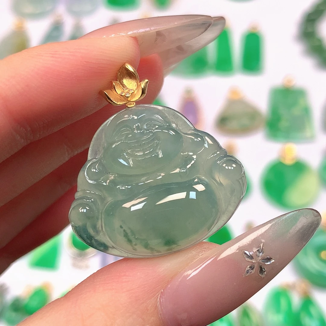 翡翠18K金镶嵌吊坠(不含链)