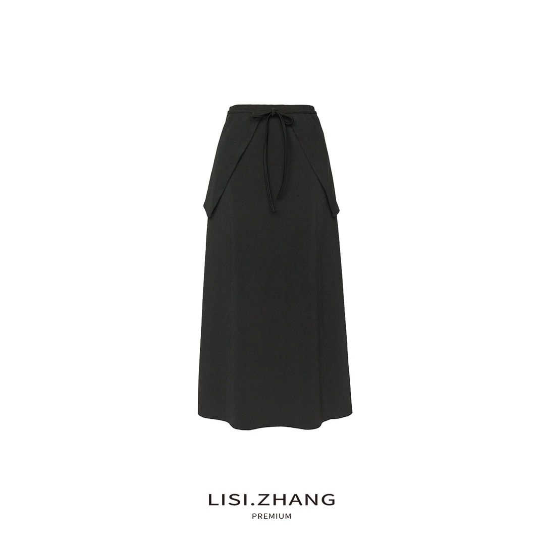 LISI.ZHANG--【围挡帘半身裙】时尚设计高腰纯色长款百搭半身裙