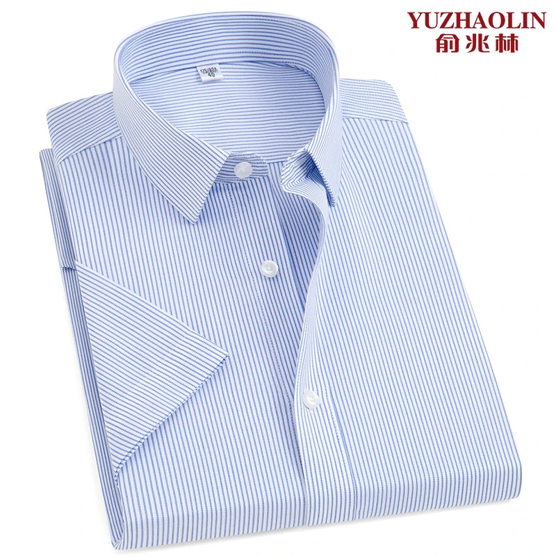 俞兆林男士经典简约条纹短袖衬衫夏季舒适抗皱免烫商务休闲薄衬衣