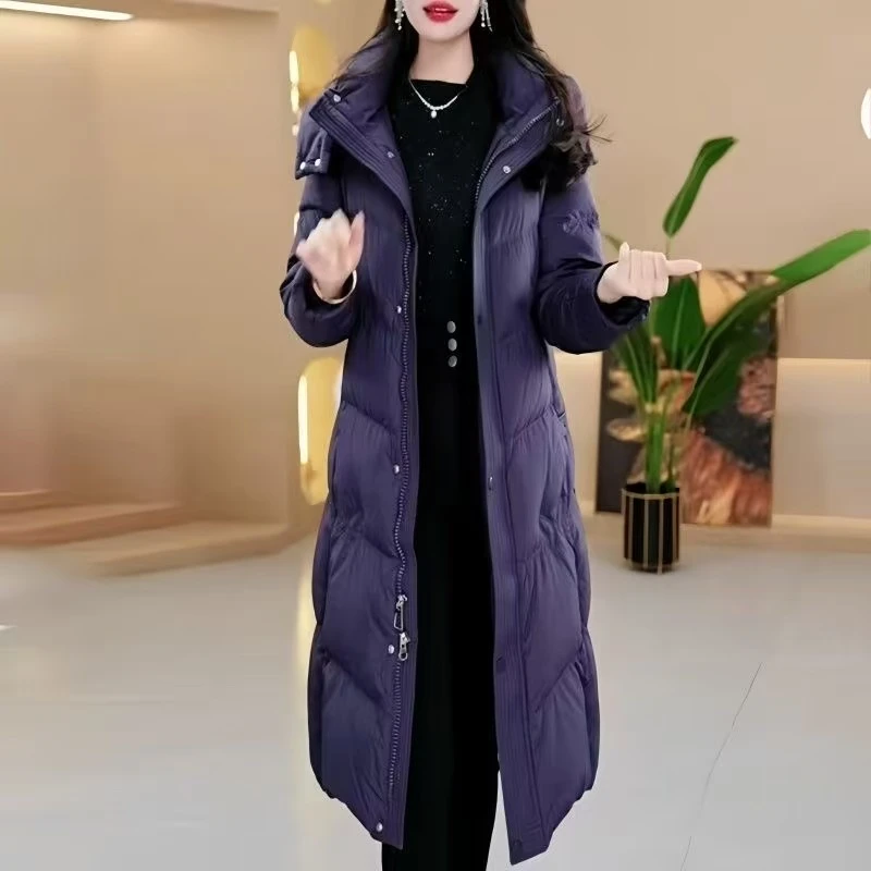 石墨烯冬季保暖时尚休闲中长款棉服女士加厚百搭宽松棉衣外套潮流