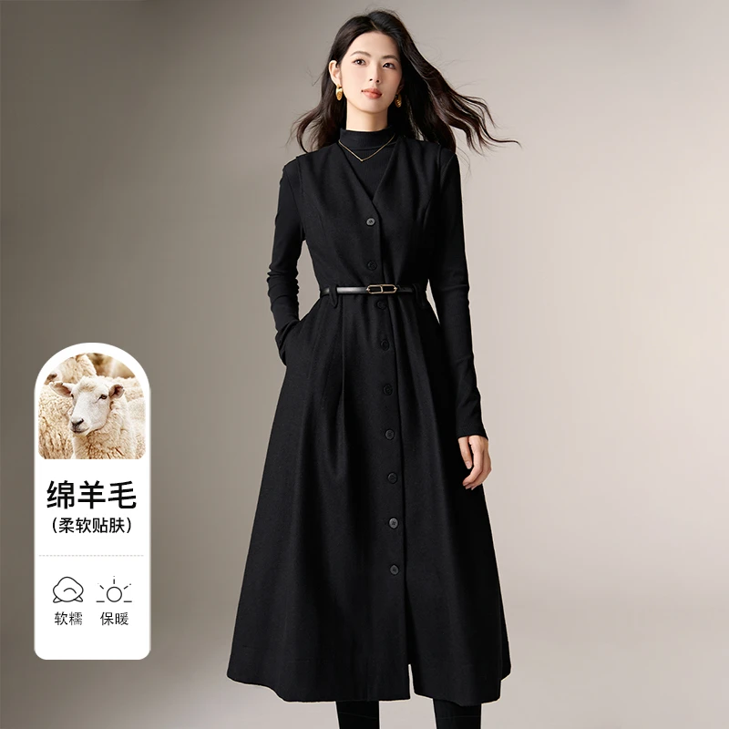 【新品】2025冬知性轻熟风裙V领百搭无袖连衣裙25102410