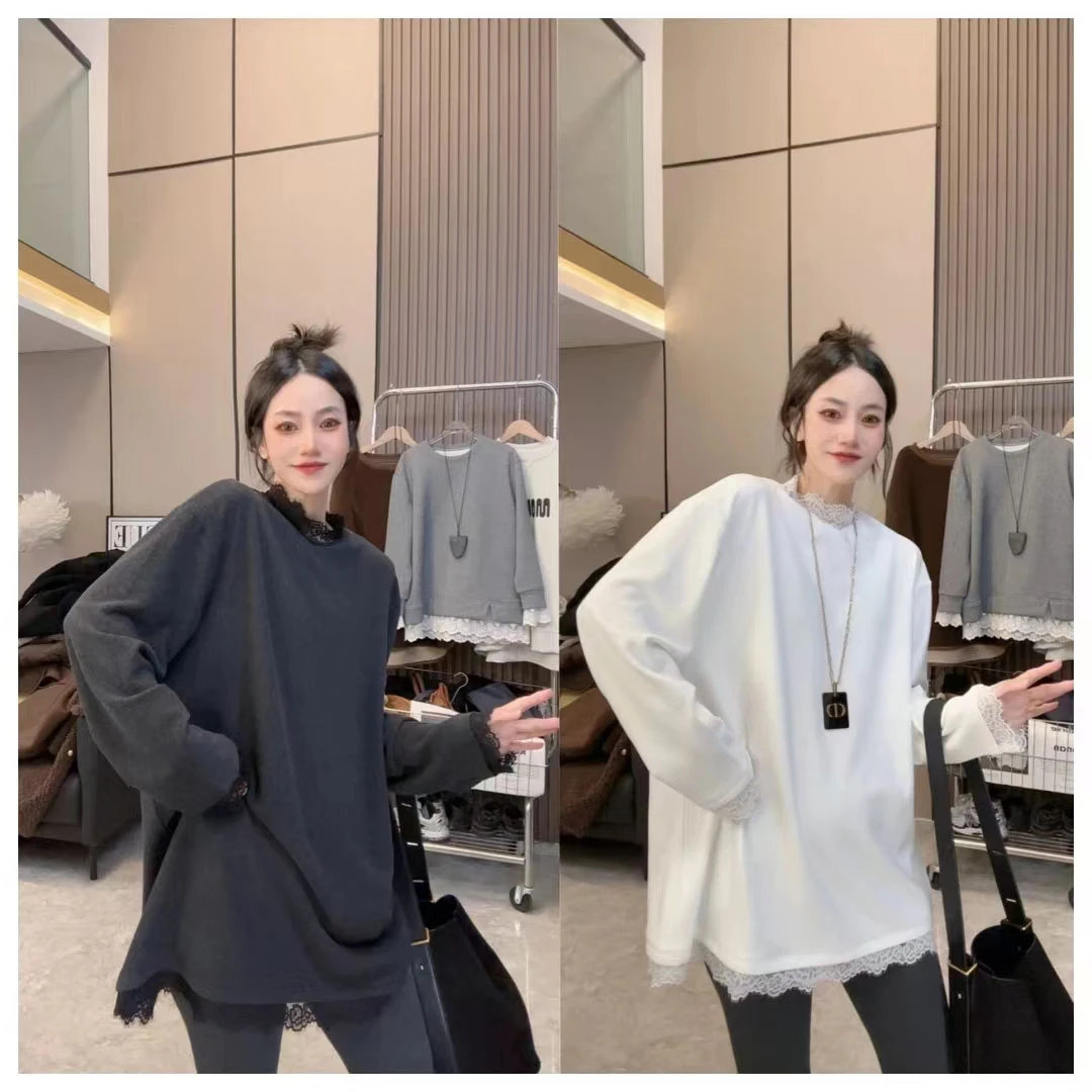 【吉祥如意】慵懒蕾丝~冬季上新百搭内搭宽松打底衫上衣