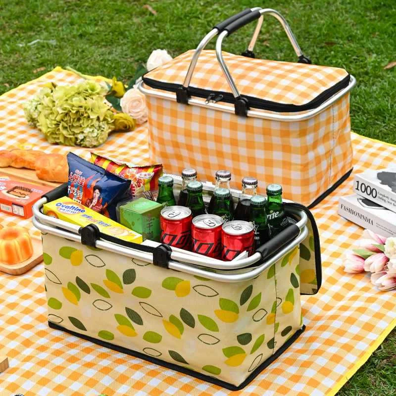 野餐篮春游可折叠超市快餐保温户外露营手提篮野餐用品必备网红篮