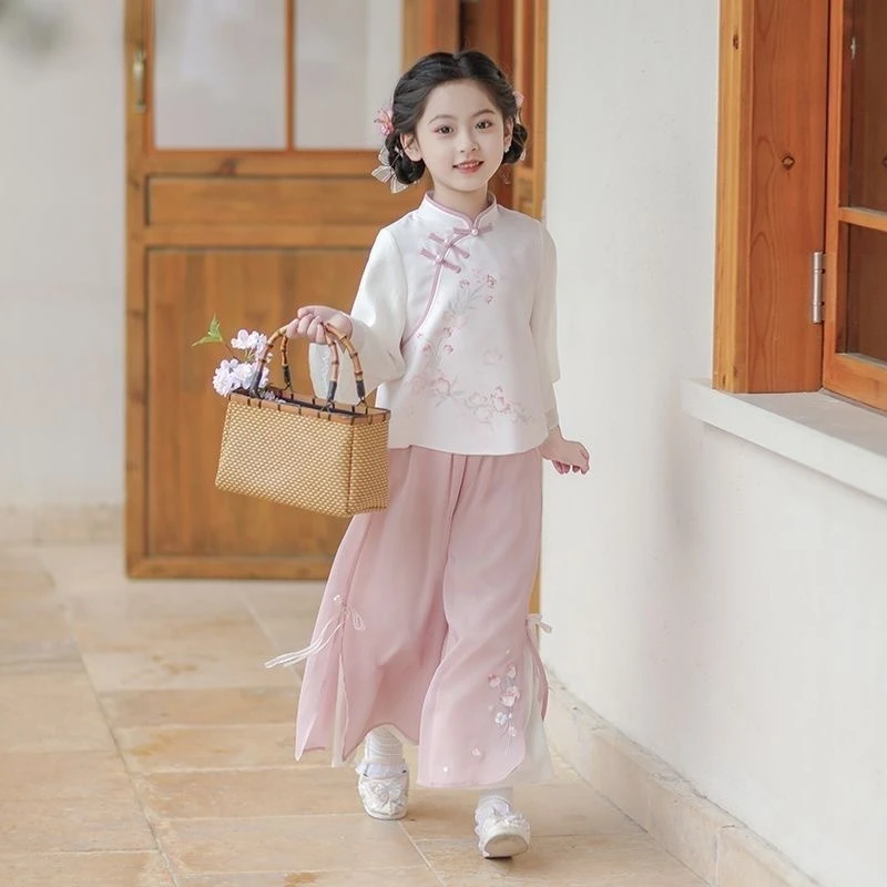 汉服套装女童中国风新中式唐装儿童古风长袖国风中秋女童儿童服装