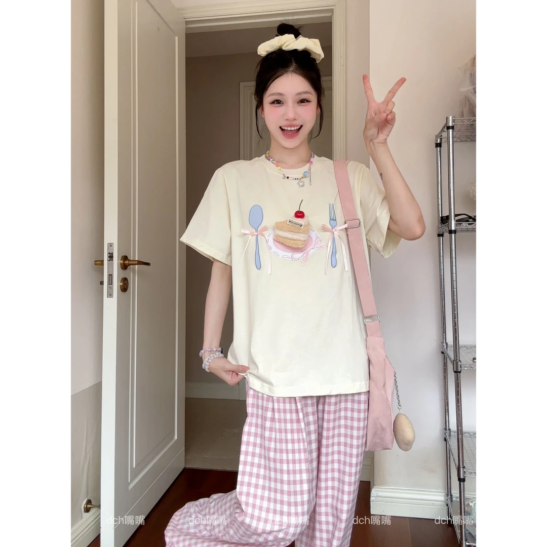 【乌冬原创】“emoji樱桃蛋糕”纯棉260g重磅立体贴布绣短袖～