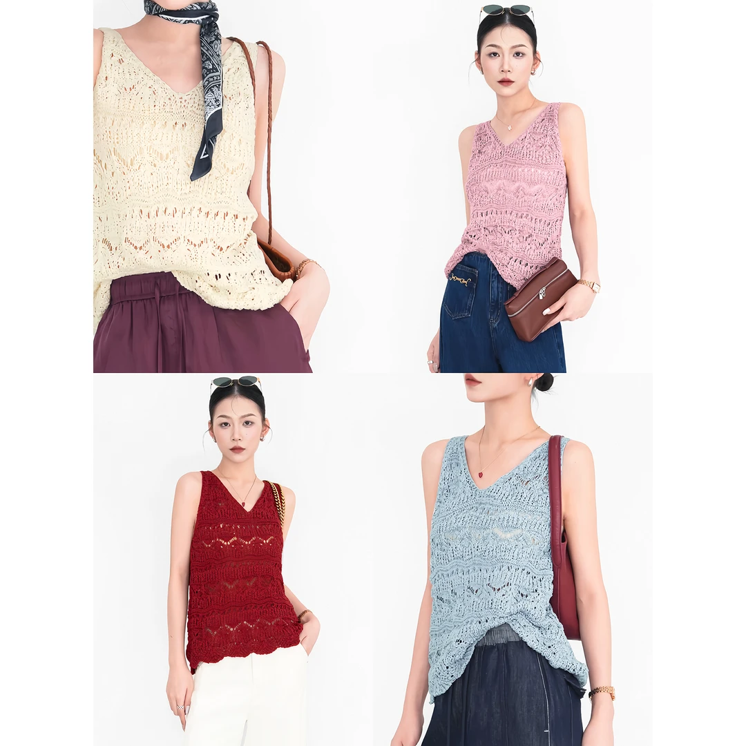 Nietzsche｜慢松弛｜编织感 立体法式钩花镂空针织遮副乳！背心25197