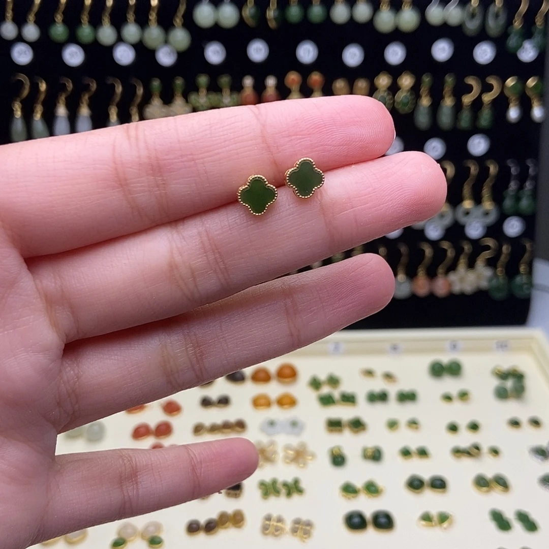 和田玉银S925镶嵌耳饰