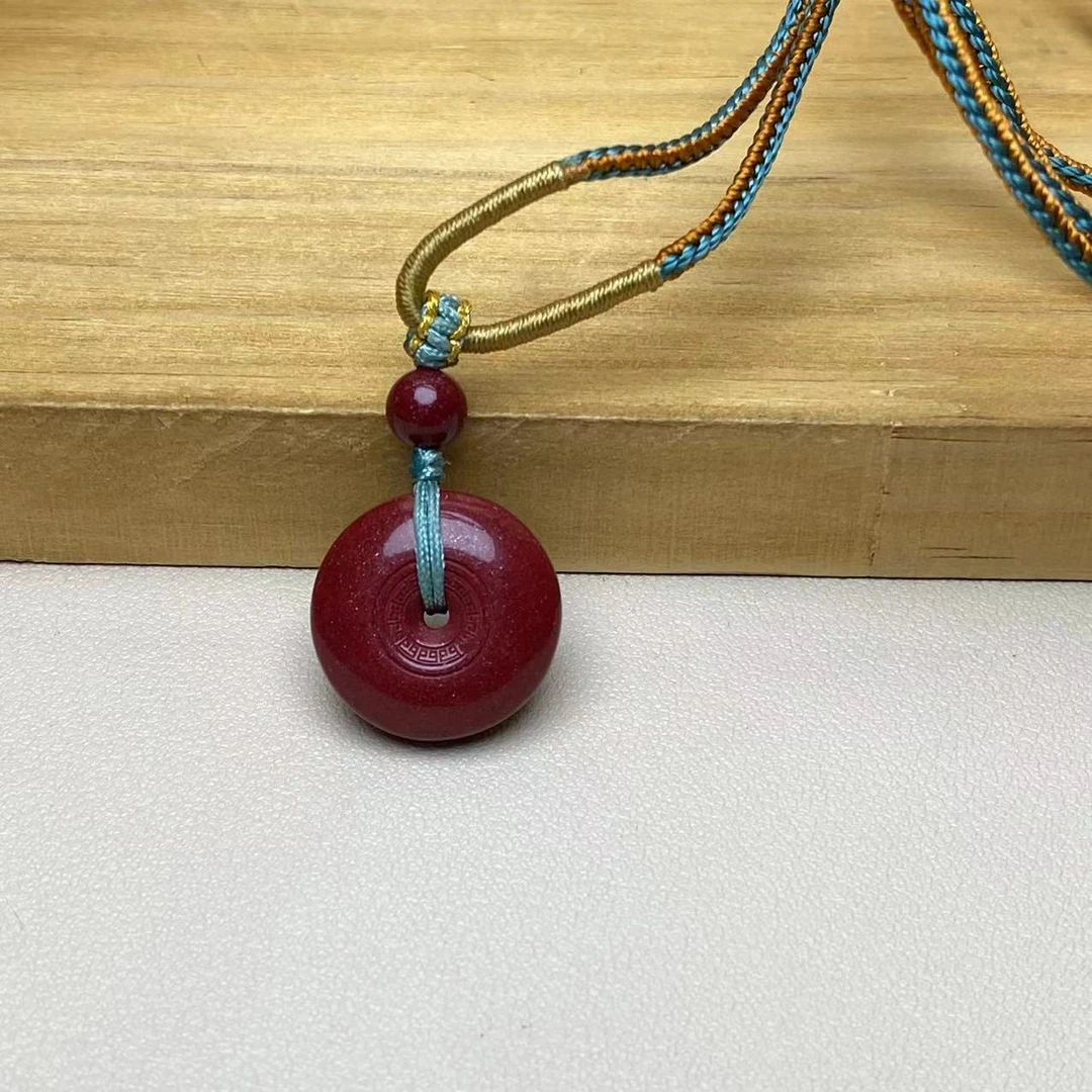 含辰砂工艺品高含量朱砂紫金砂设计款回纹平安扣吊坠保真朱砂吊坠